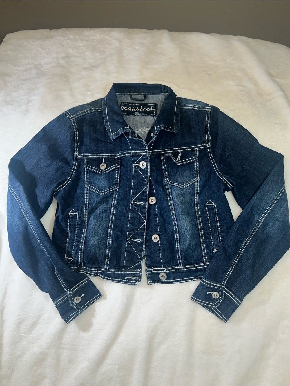 Maurices Dark Blue Jean Jacket with White Topstitching